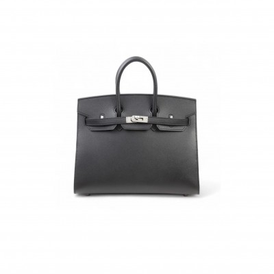 HERMES BIRKIN 25 BLACK LEATHER SILVER BUCKLE 4341856341 (25*20*13cm)